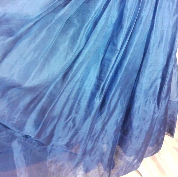 Silk Nicole Farhi Ballgown Navy Blue & Bronze full skirt Strapless bodice UK 14 - Picture 3 of 12